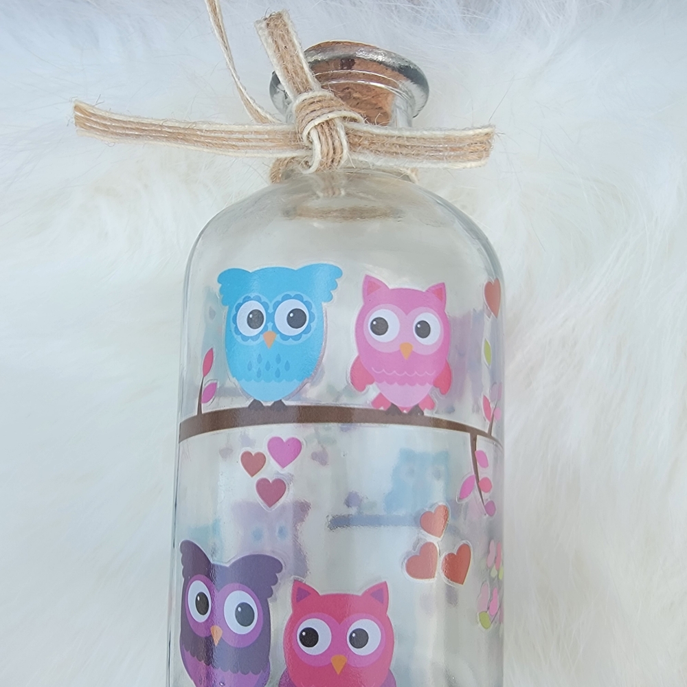 Owl Design Glass Bottle with Cork - Picture 2 of 3